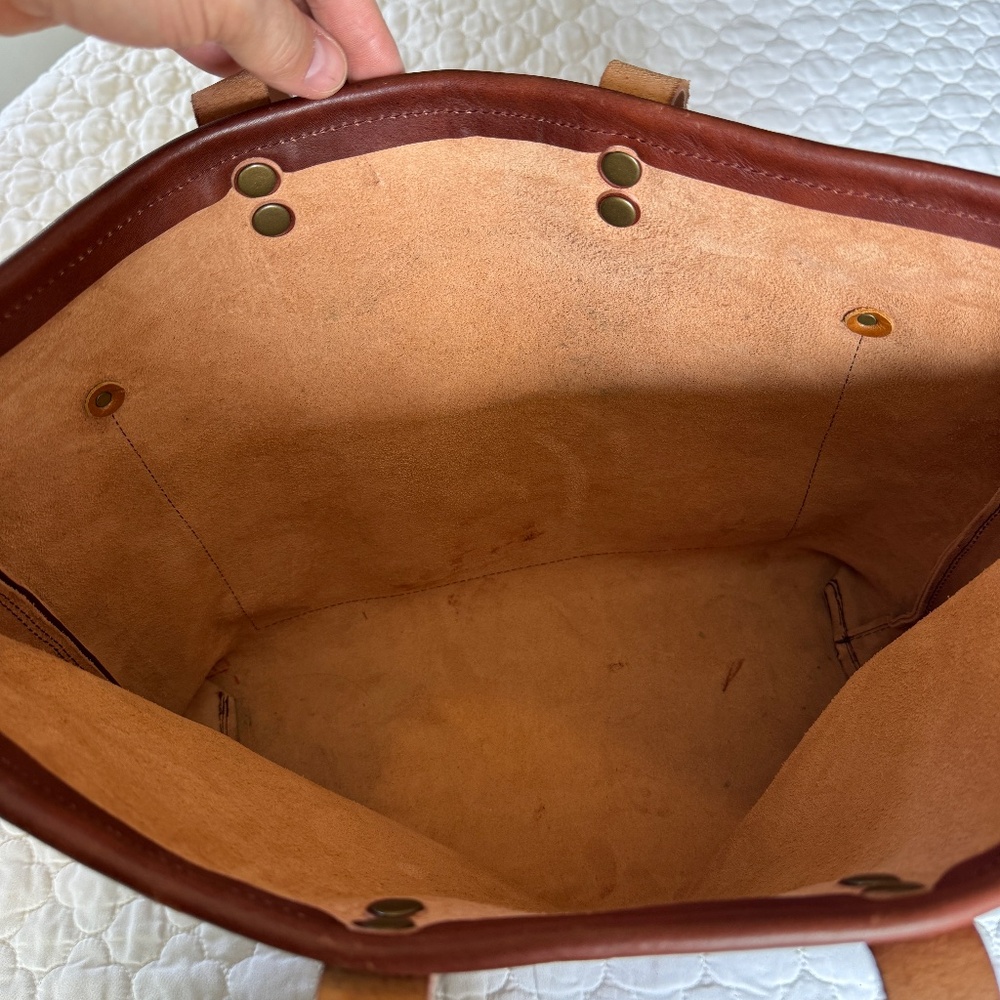 Handmade Thick Leather Tote 18" x 13" x 4" - Picture 3 of 7